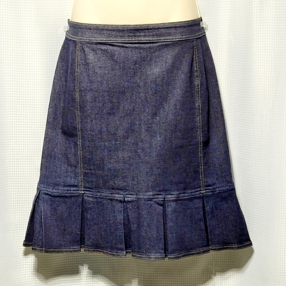 Ann Taylor Dresses & Skirts - 80s VTG Ann Taylor Stretch Denim Pleated Ruffle Pencil Skirt Women's (8)